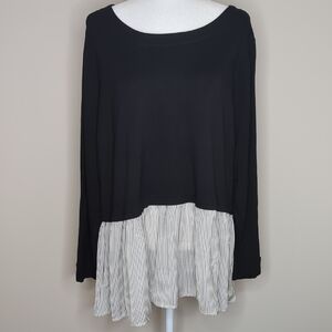 Jane And Delancey Black Layered Long-Sleeve Tunic with Striped Hem Size 2x